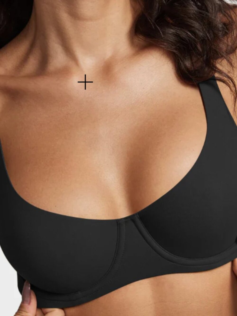 SheCurve Underwire Support Seamless Unlined Balconette Bra in Black. Size 36DD/E